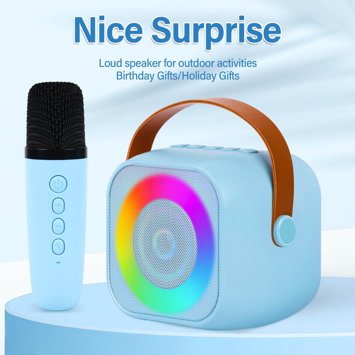 Mini Karaoke Machine For Kids,Portable Bluetooth Speaker With Wireless Microphone And Led Lights, Birthday Gifts For Girls Ages 4 For Kids Toddler,Gifts For Boys Birthday Gift (Blue)