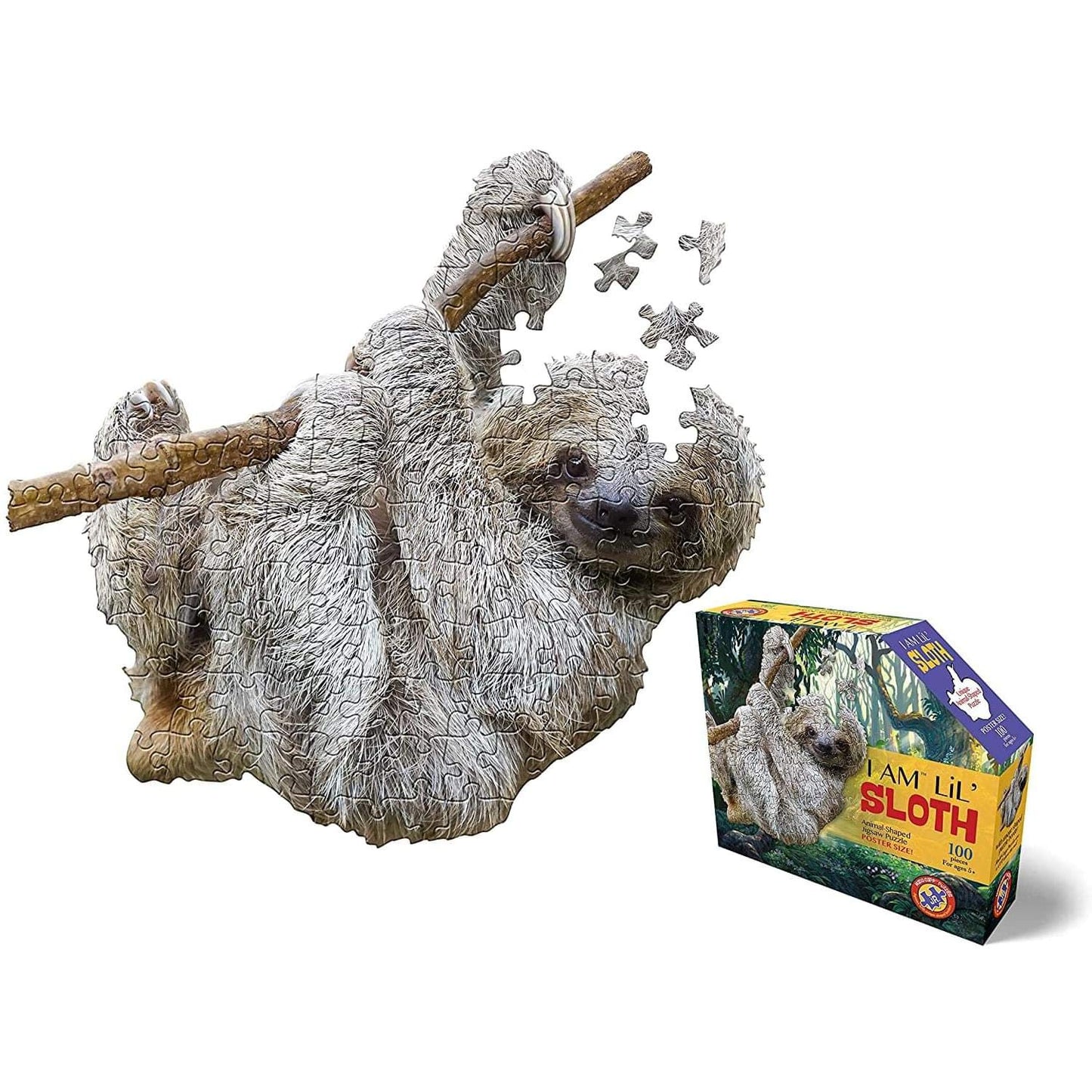 Madd Capp Puzzles Jr. - I Am Lil Sloth - 100 Pieces - Animal Shaped Jigsaw Puzzle