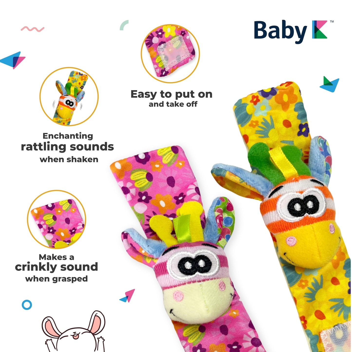 Baby K Foot Finder Socks & Wrist Rattles (Set I) - Newborn Toys For Baby Boy Or Girl - Brain Development Infant Toys - Hand And Foot Rattles Suitable For 0-3, 3-6, 6-12 Months Babies