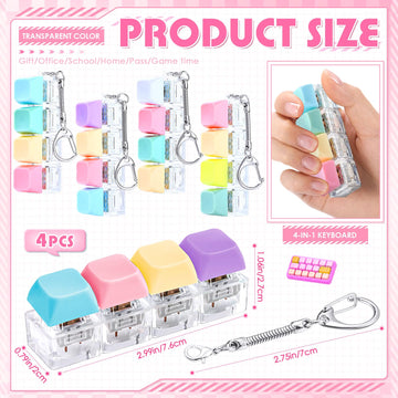 Halloscume 4 Pcs Keyboard mature-themed Fidget Toy Clicker Toy 4-in-1 Keyboard Fidget Keychain Cube Mechanical Key Button Clicker Stress Relief Gift for Office School Home to Pass The Time (Pastel Colors)