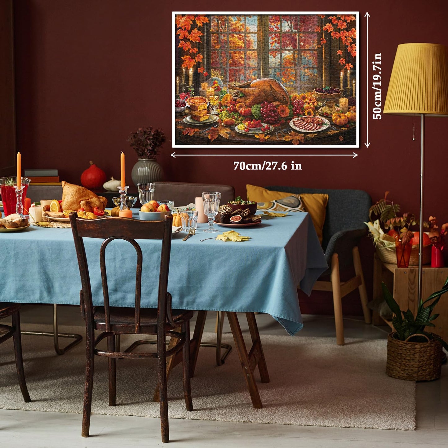 Thanksgiving Fall Puzzle For Adults 1000 Pieces, Holiday Food Turkey Jigsaw Puzzle Autumn, Flower Pumpkin Fruit Puzzle