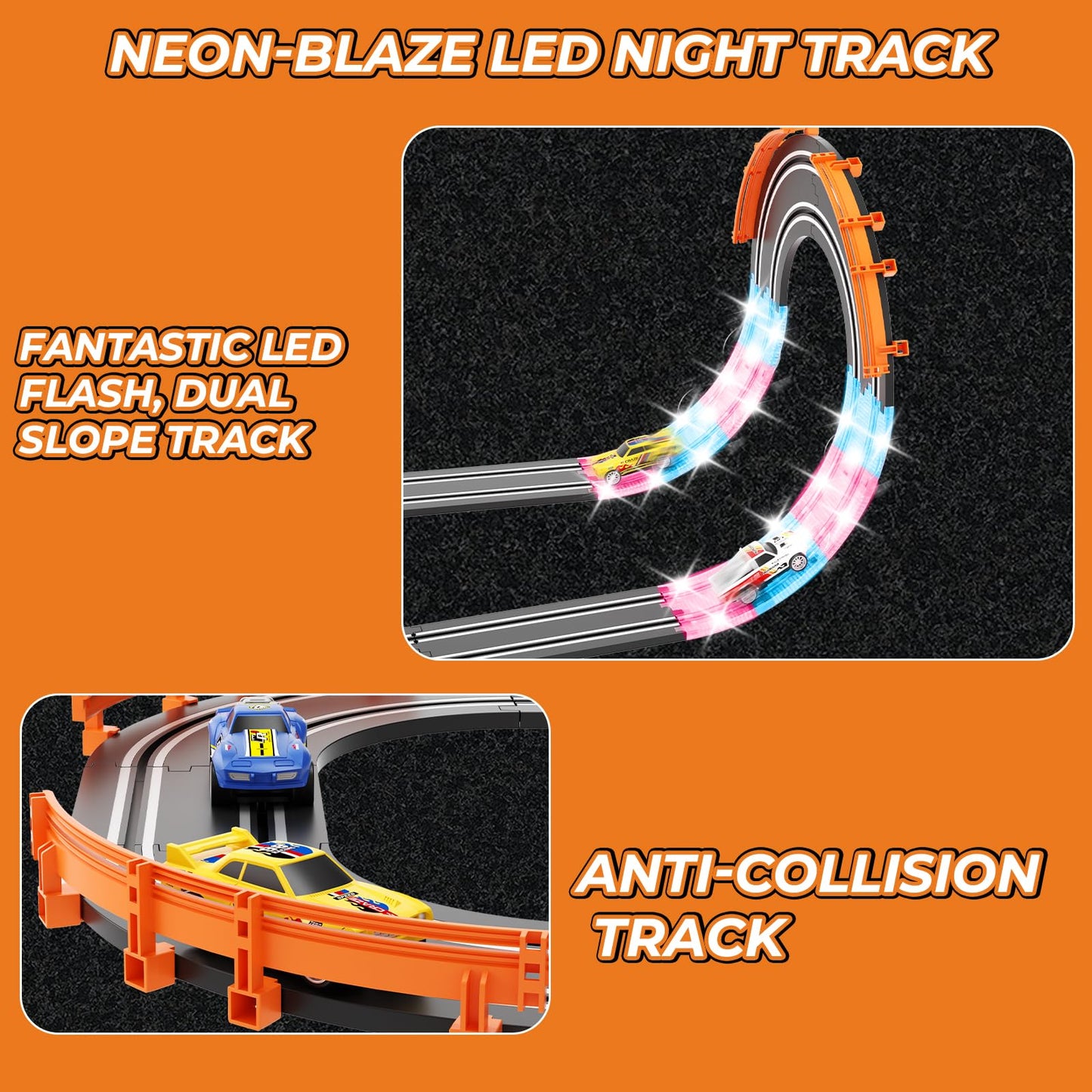 2-in-1 Slot Car Race Track Sets - Electric Race Car Track with 2 High-Speed Racing Cars Dual Racing Game Lap Counter Circular Overpass Tracks Remote Control Cars Toys/Gift for Boys Kids Ages 8-12