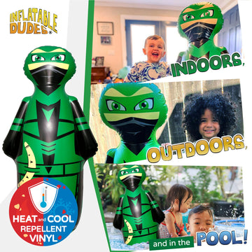 Inflatable Dudes Ninja Punching Bag - 47" Green Archer, Pre-filled with Sand, Durable PVC, Indoor/Outdoor Bounce-Back Action