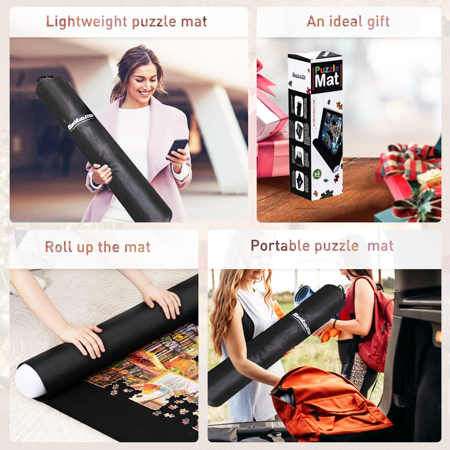 Becko Us 2000 Piece Jigsaw Puzzle Mat Roll Up With Black Pump & Drawstring Storage Bag, Black Felt Mat For Easy Transport & Storage, Portable Puzzle Saver For 2000 1500 1000 500 Pieces Jigsaw Puzzles
