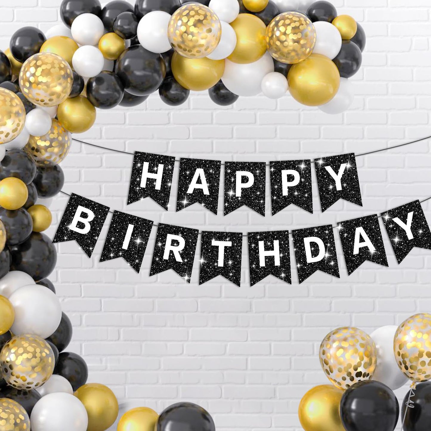 Hooqict Glitter Black Happy Birthday Banner Sign For Backdrop Black Birthday Decorations For Men Women Party Supplies Wall Door Banner Garland Bunting Flag