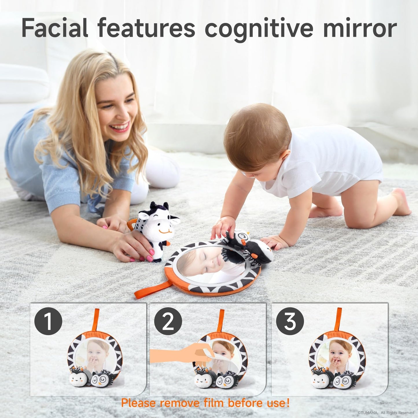 Tumama Black And White Baby Toys, High Contrast Baby Tummy Time Toys, Newborn Soft Books Mirror Rattles, Montessori Sensory Toys 0-12 Months, Hanging Infant Toys For Carseat Stroller Play Mat Crib
