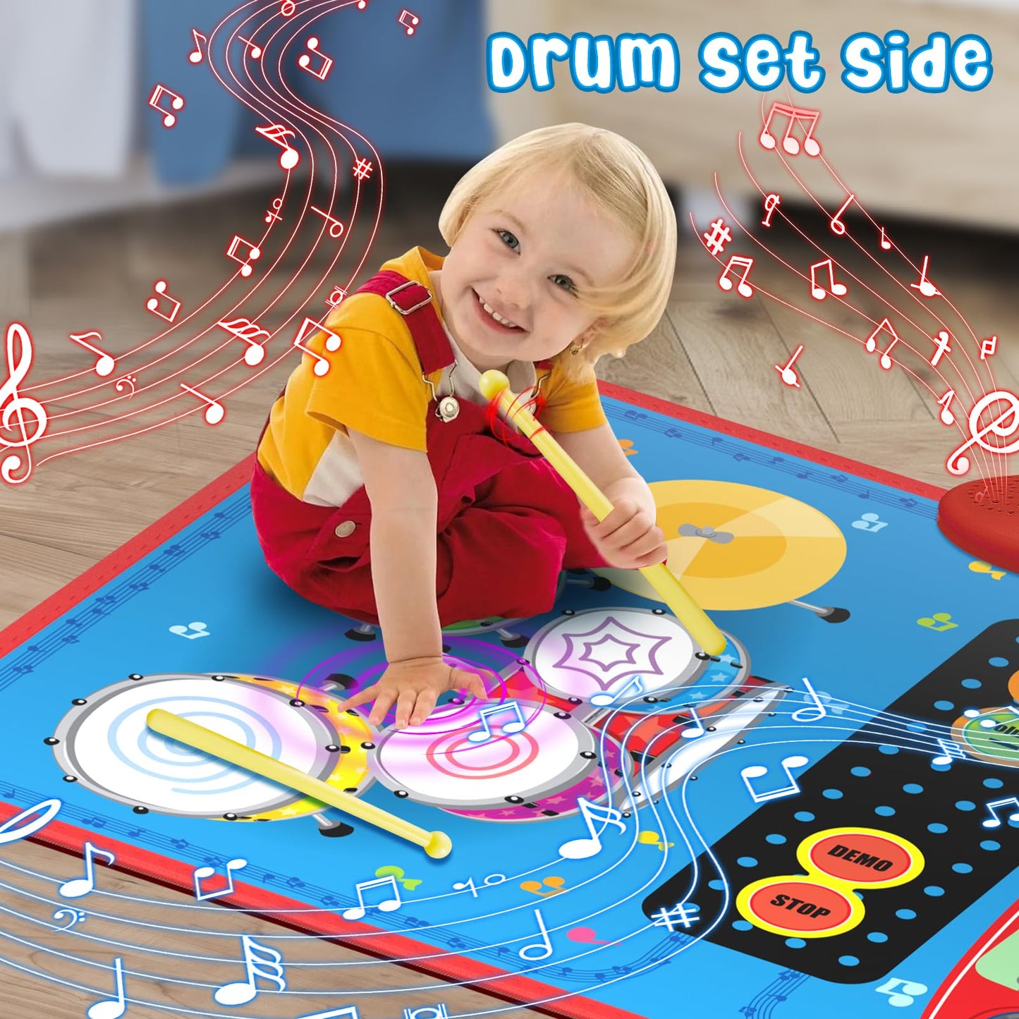 2-In-1 Musical Mat Toys For 1 Year Old Boy, Piano Keyboard & Drum Set With 2 Drum Sticks, Early Educational Musical Learning Toy