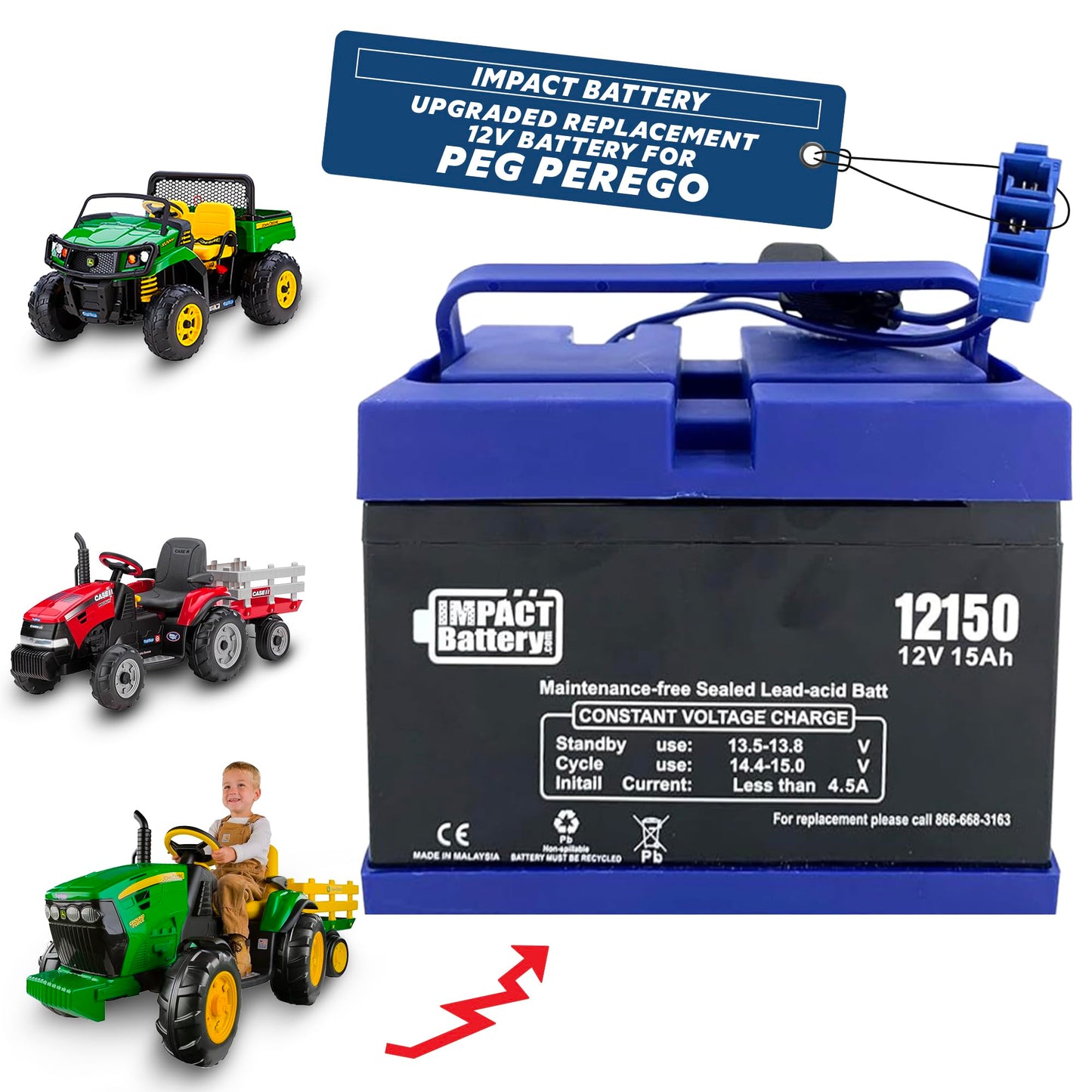 Replacement 12 Volt Battery for Peg Perego John Deere Tractor Toys - Peg Perego John Deere Tractor Ride On Battery, John Deere P