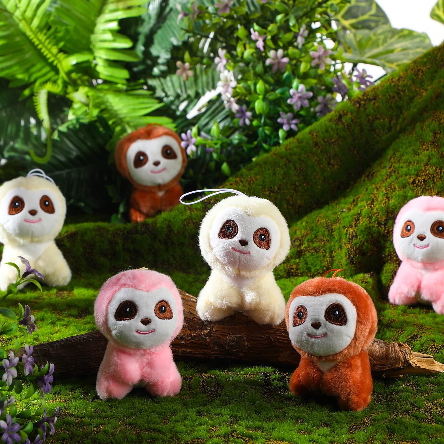 9 Pcs Mini Sloth Stuffed Animal Sloth Birthday Party Supplies Small Baby Shower Sloth Gifts Soft Huggable Adorable Jungle Animal Plush Toys Set For Party Favors Award 4 Inches (Brown, Pink, Beige)