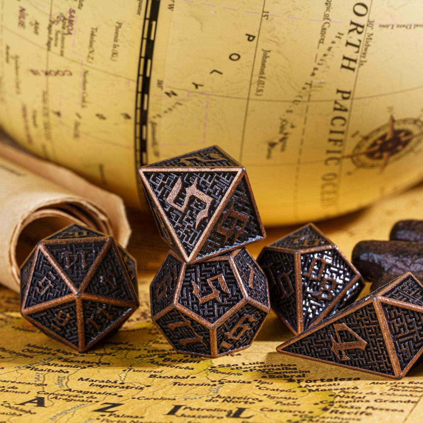 Udixi Metal Dnd Dice Maze Carved D&D Dice Set 7Pcs Copper Metal Dice With Leather Pouch For Dungeons And Dragons Role Playing Ga