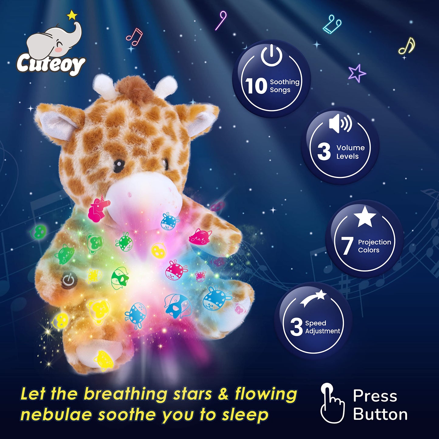 Cuteoy Plush Giraffe Star Projector Musical Adjustable Singing Night Light Stuffed Animals Glowing Plushies Toy Gifts For Kids Birthday Easter Christmas,12''