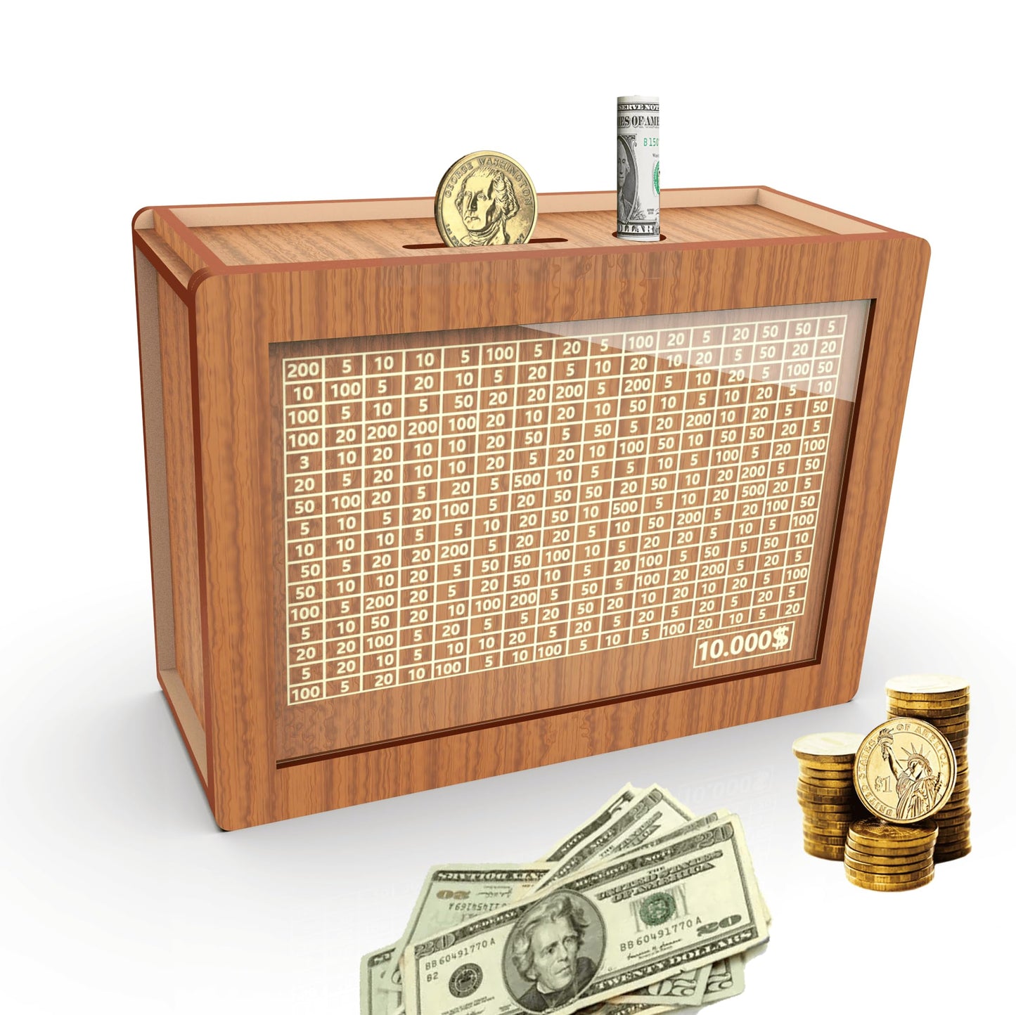 Piggy Bank For Adults Kids, Wooden Coin Bank For Boys And Girls, Adults Money Box With Counter For Savings Goal $10000 Best Gift