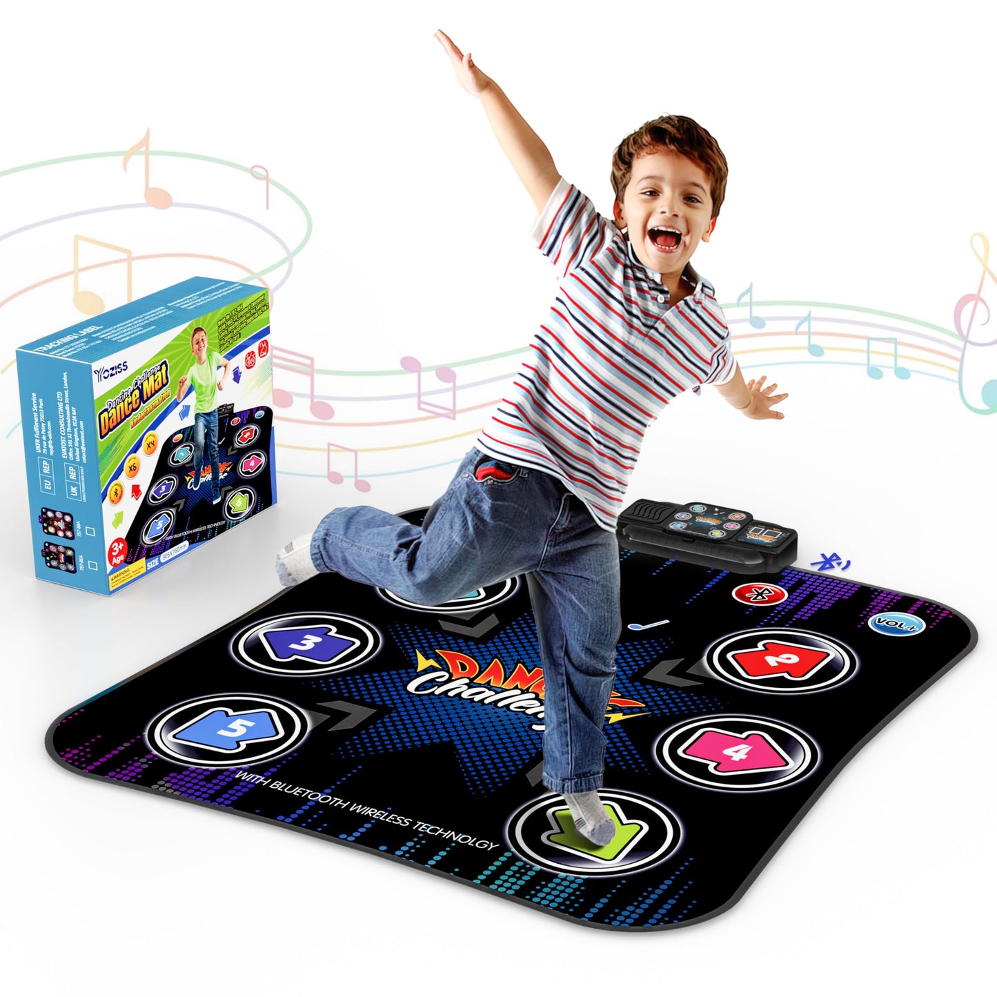 YOZISS Bluetooth Dance Mat for Kids Ages 4-8, Toys for Girls 4-6 & Boys 8-10, 5 Music Game Modes, Non-Slip Portable Dance Pad, E
