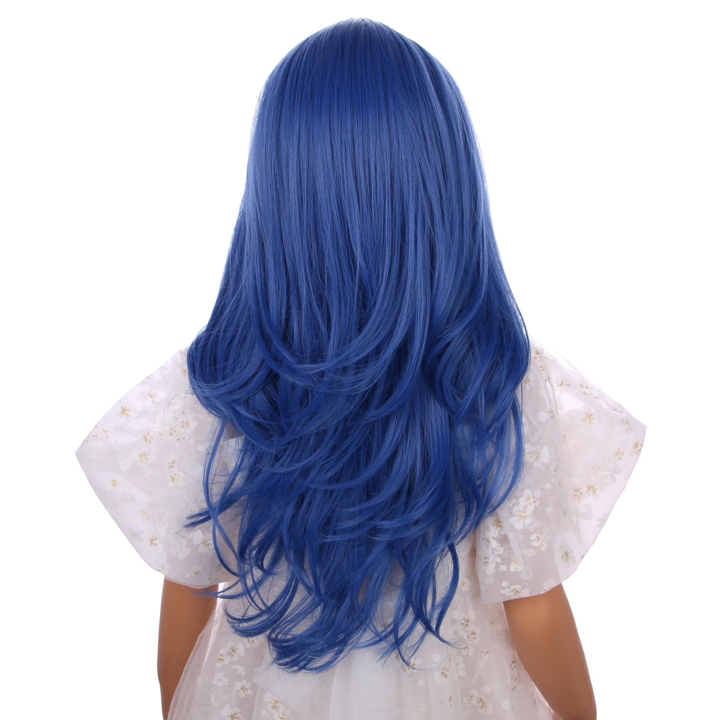 DUDUWIG Kids Dark Blue Wig Girls Long Blue Middle Part Wig Child Dark Blue Wavy Curly Wig Heat Resistant Synthetic Wig with Wig