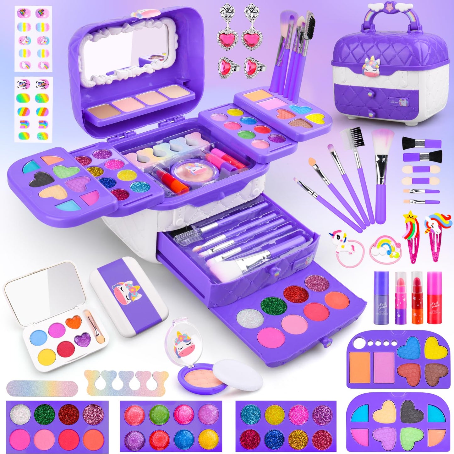 80 in 1 Kids Makeup Kit for Girls, Washable Kids Makeup Sets Girls Toys, Pretend Play Makeup Set Toy for Dress Up with Makeup Ca