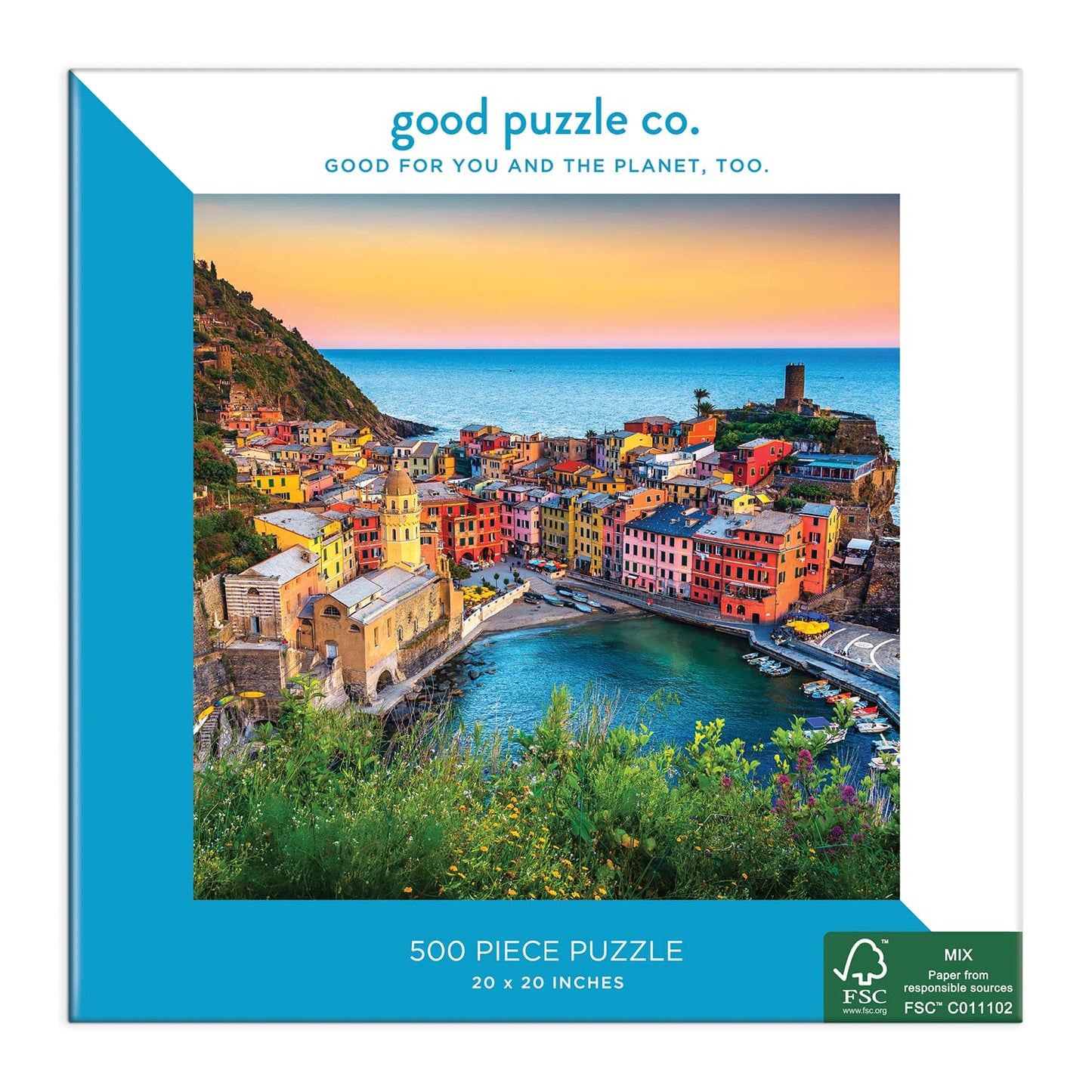 Cinque Terre 500 Piece Jigsaw Puzzle From Good Puzzle Co. - Beautiful Puzzles That Give Back To You And The Planet, 100% Recycled Fsc Paper, Enjoyable Activity For Family And Friends, Great Gift Idea