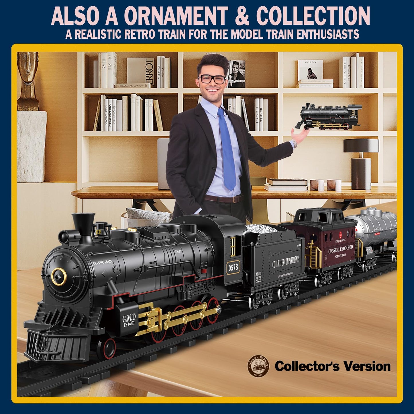 Electric Remote Control Train Set Christmas Trains Steam Locomotive, Cargo Car & Tracks, Rechargeable Train Toys For Kids W/3 Sm