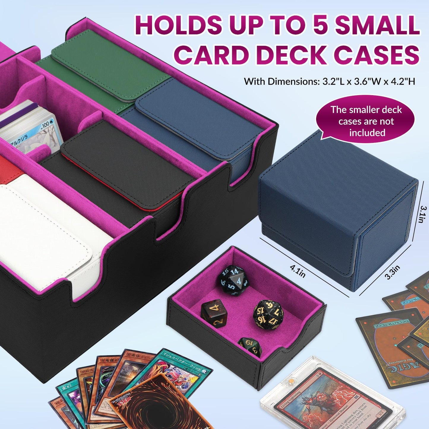 Qlouni Card Storage Box For Trading Cards, Holds 5 Mtg Decks Card Box Or 2200+ Cards, Leather Magnetic Closure Tcg Storage Box F