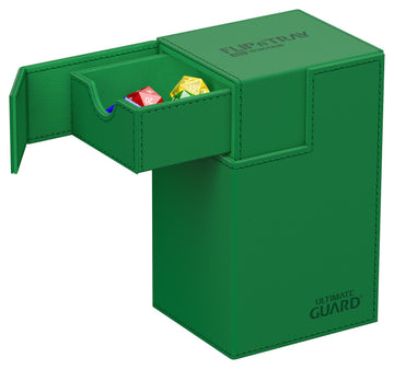 Ultimate Guard Flip 'N' Tray 80+, Deck Case For 80 Double-Sleeved Tcg Cards + Dice Tray, Green, Independent Magnetic Closure & M