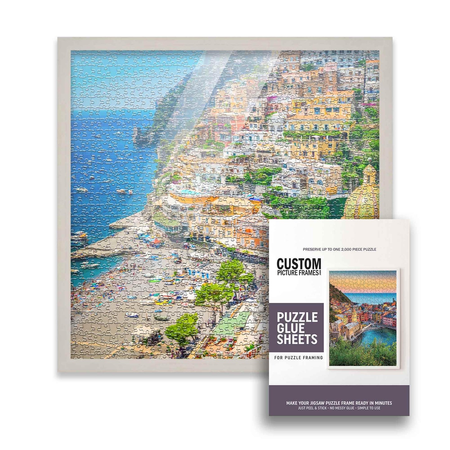 19X19 Frame Solid Wood Picture Frame Set With Peel And Stick Puzzle Glue Sheets | Interior Depth 0.5 Inches | Light Wood Traditi