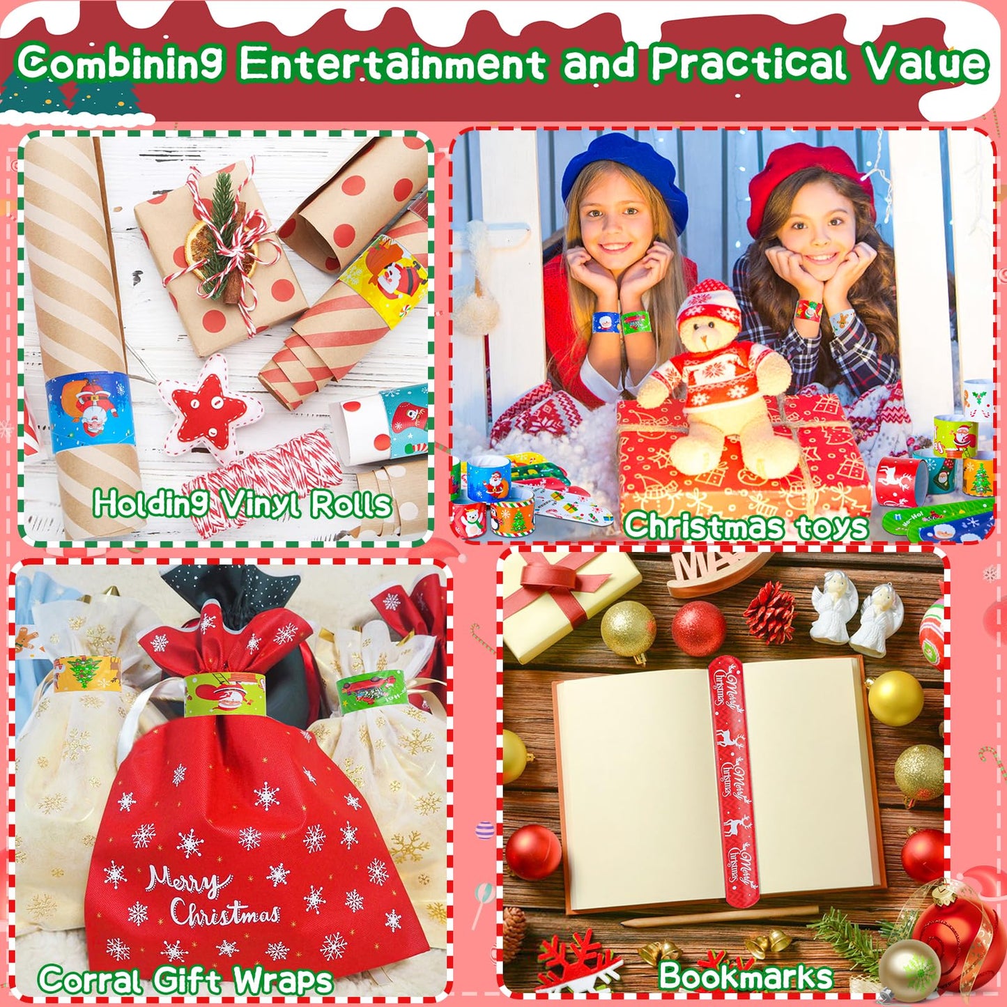 Christmas Gifts for Kids Party Favors Christmas Slap Bracelets for Kids Xmas Gifts for Students and Classes Christmas Stocking S