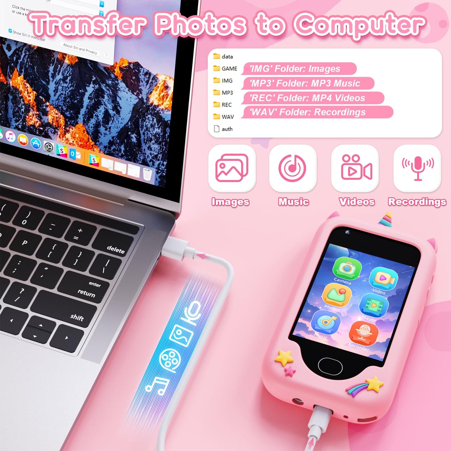 Gocina Kids Smart Phone For Girls - Christmas Birthday Gift Toy For Age 3-8, 2.8'' Touchscreen Toddler Cell Phone With 32G Sd Ca