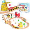 60Pcs Montessori Wooden Train Set - Construction Express, Engineering Railway With Magnetic Crane, Trains & Accessories, Perfect