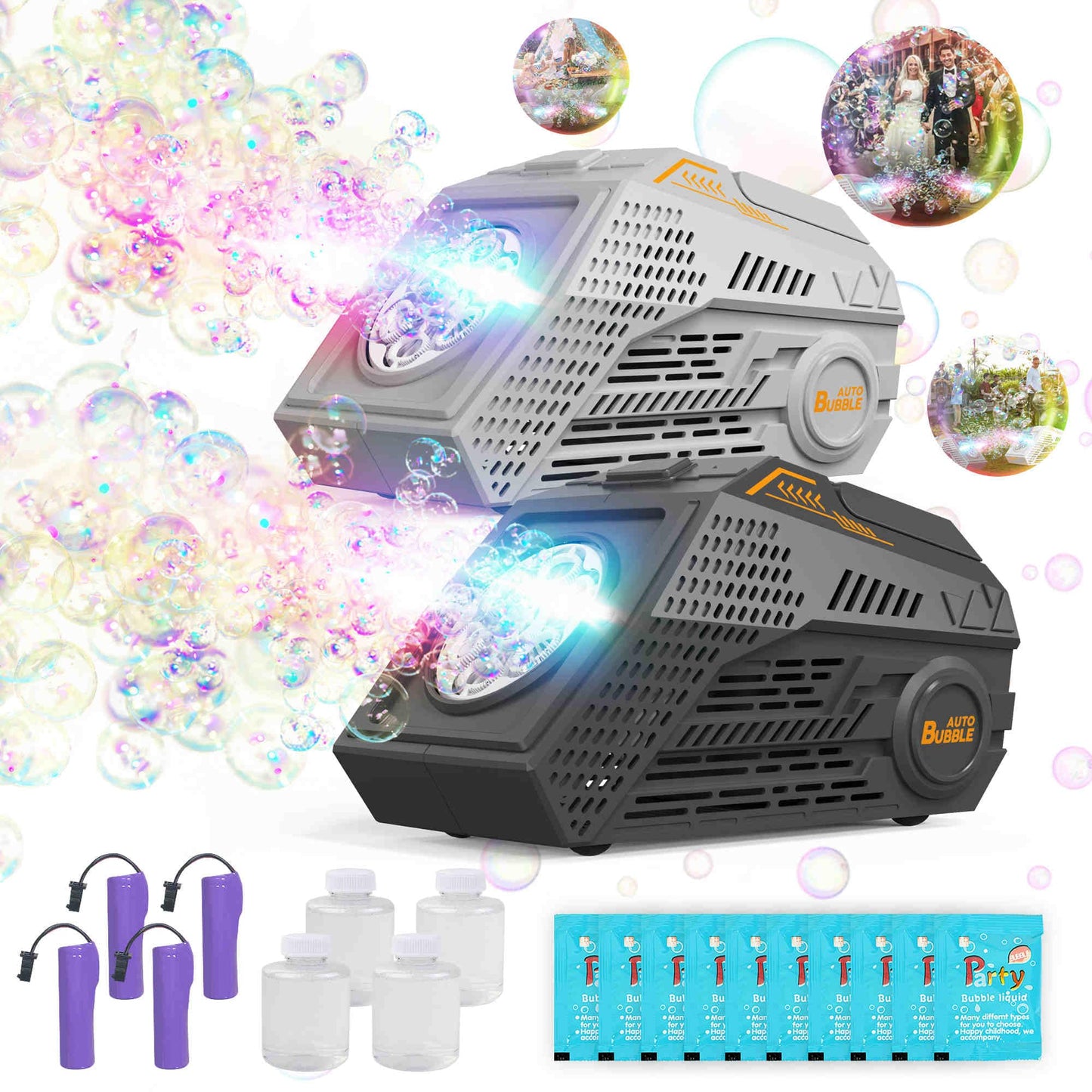 Abincee 2-Pack Bubble Machine,Automatic Bubble Blower With 4 Rechargeable Batteries 20000+ Big Bubbles Per Minute Toys For Kids