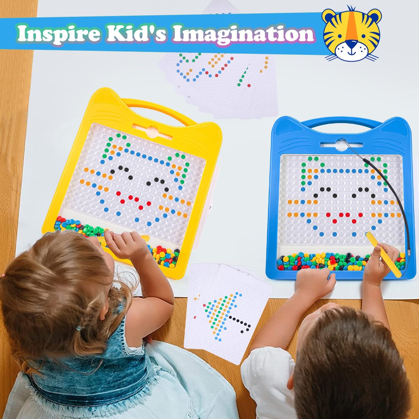 Extra Large Magnetic Drawing Board for Kids, Magnet Doodle Board with 2 Stylus Pen and Beads, Magnetic Dot Art Fine Motor Skills