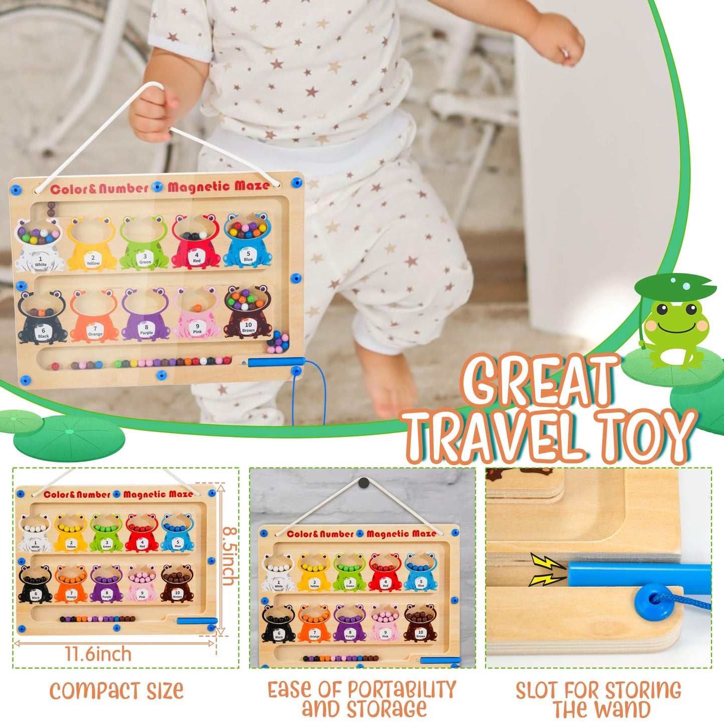 Woodmam Magnetic Color And Number Maze, Wooden Magnet Maze Montessori Toys For 3+ Years Old, Learning & Education Toys For Presc