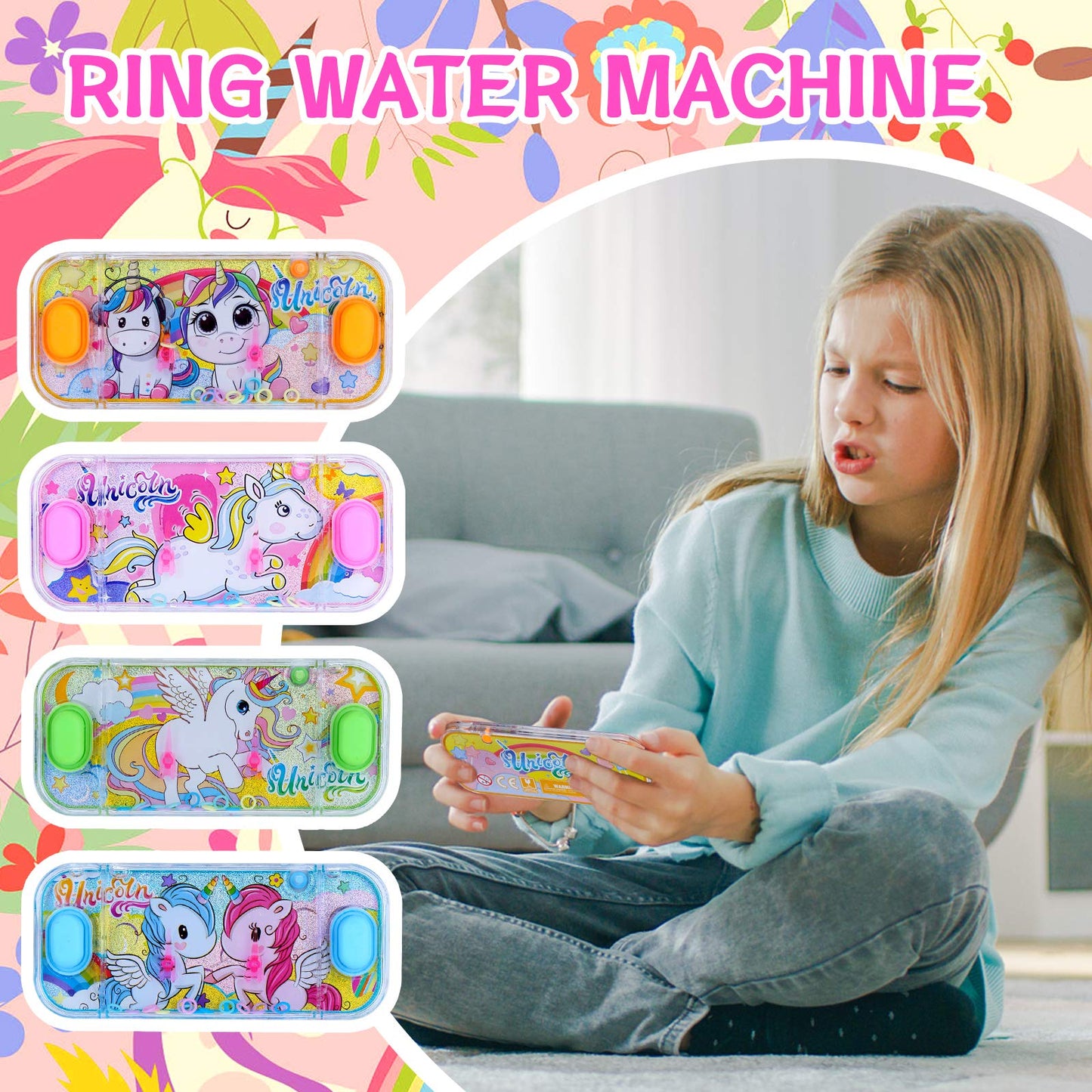Sevenq Handheld Water Games For Girl, 4 Packs Cute Theme Water Toss Ring Game Aqua Toy Water Ring Game For Kids Stocking Stuffers