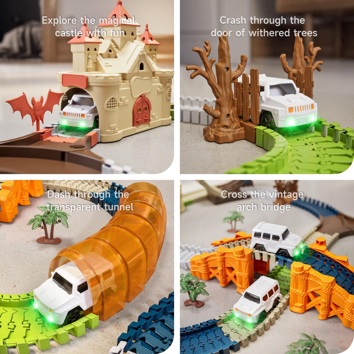 Tumama Race Track 202 Pcs Magic Castle Race Car Toys For Boys Girls 3 4 5 6 7 Year, 360° Rotating Flexible Train Track With Cars, Adventure Racetrack Educational Toy Set Kids Gift