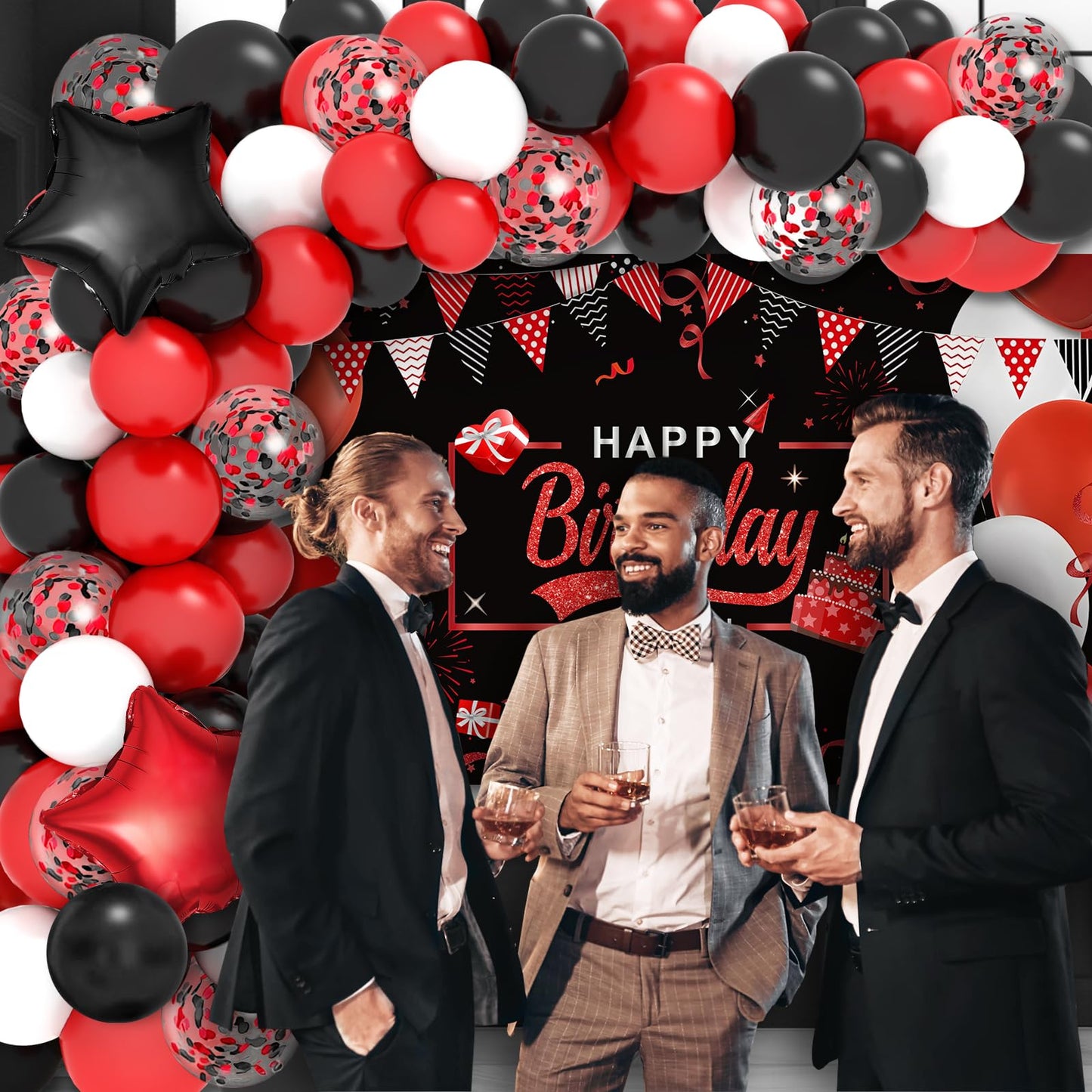 Red Birthday Decorations For Men Women Boys Girls, Red And Black Party Decorations, Include Balloons Arch Garland Kit, Happy Bir