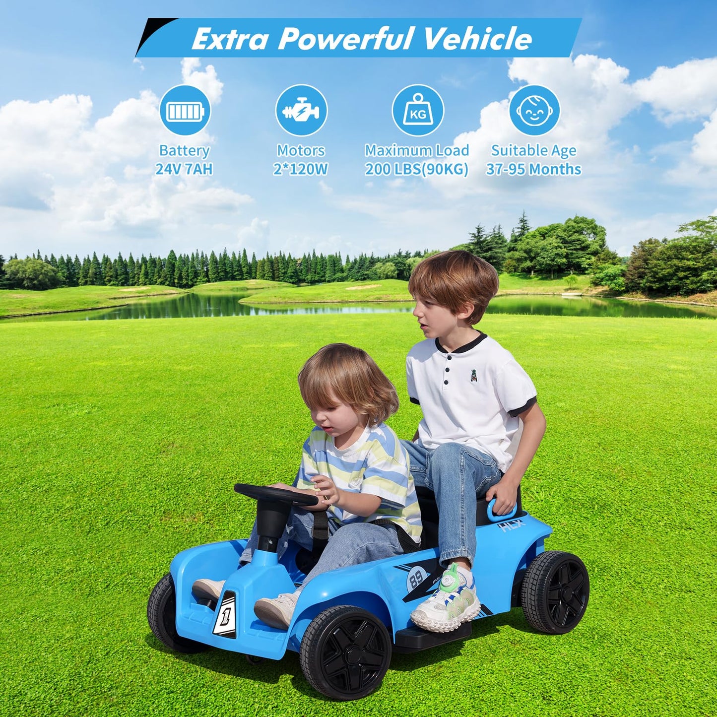 2 Seaters 4-Wheelers Electric Ride On Toy for Kids, 24V 120W*2 Powerful Motors Max Load 200 Lbs, Two Driver Modes + Remote Contr