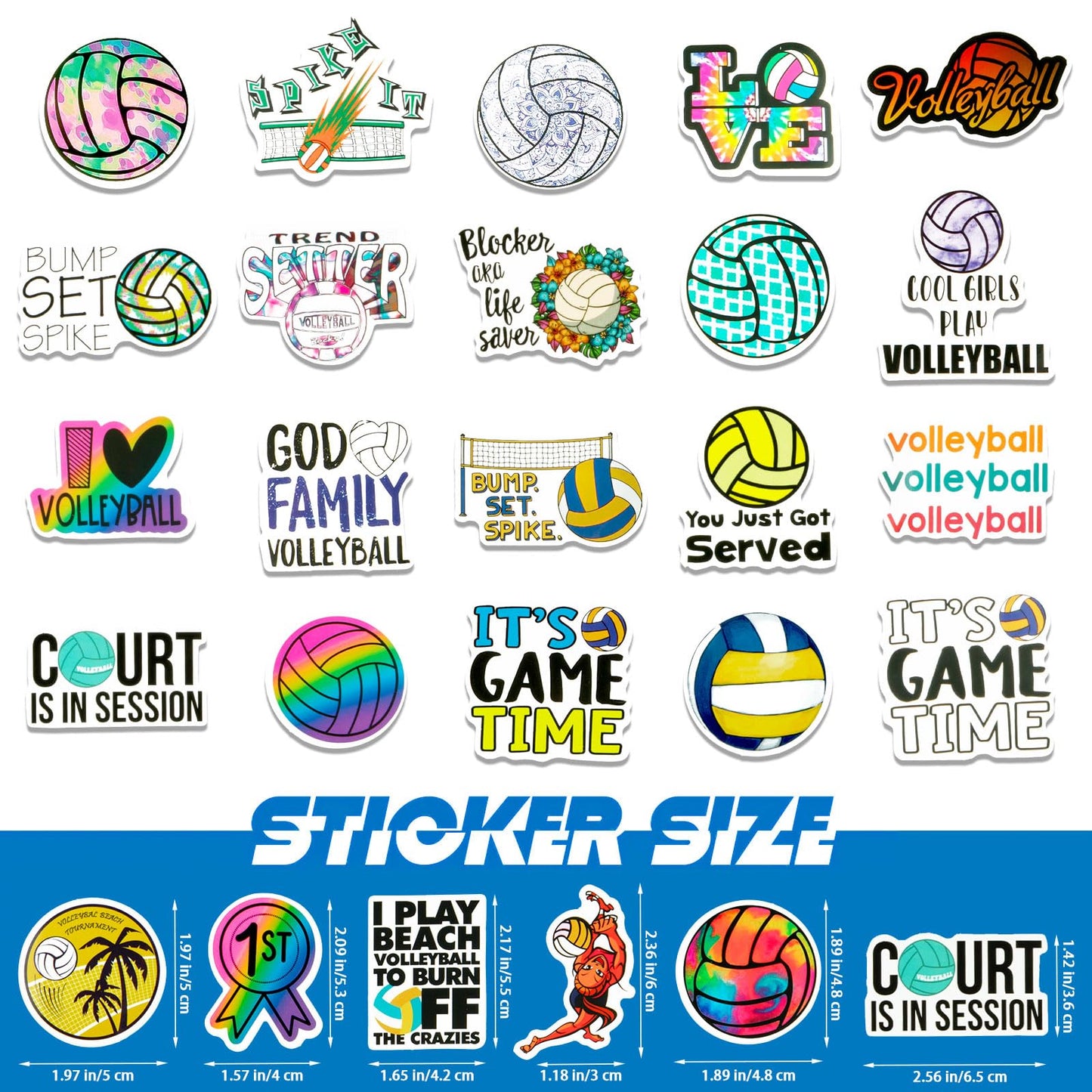 300Pcs Volleyball Stickers For Water Bottles Waterproof, Large Vinyl Volleyball Sport Stickers Pack, Volleyball Gifts For Teen G