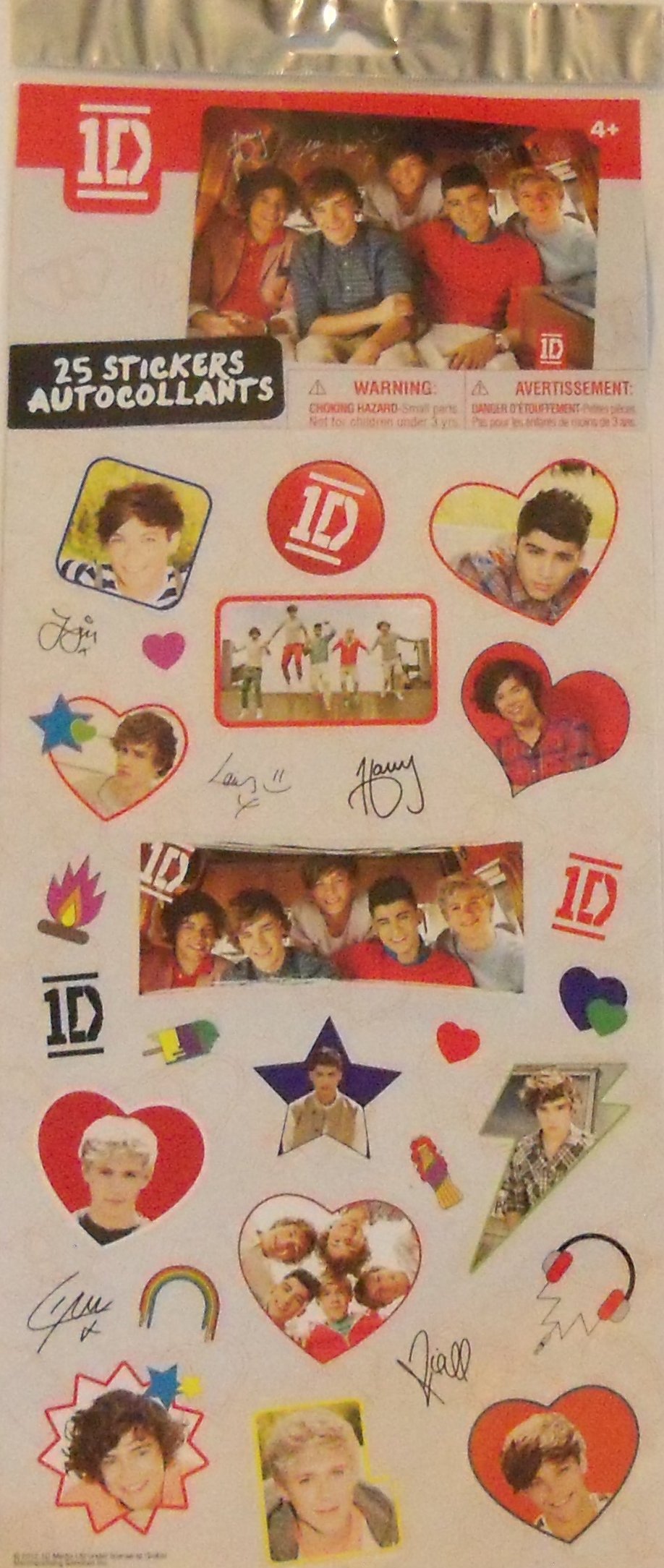 One Direction Set of 25 Full Color Stickers - Multicolor, Plastic, 6" x 10.5" Sheet