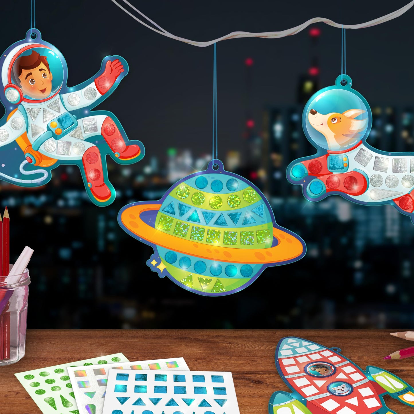 Imagimake Mirror Mosaic Space Theme Kids Art Set | Diy Craft Kit With Foil Stickers | Birthday Gift For Boys And Girls Ages 3-8 | Travel Toys | Crafts For Kids Ages 4-8