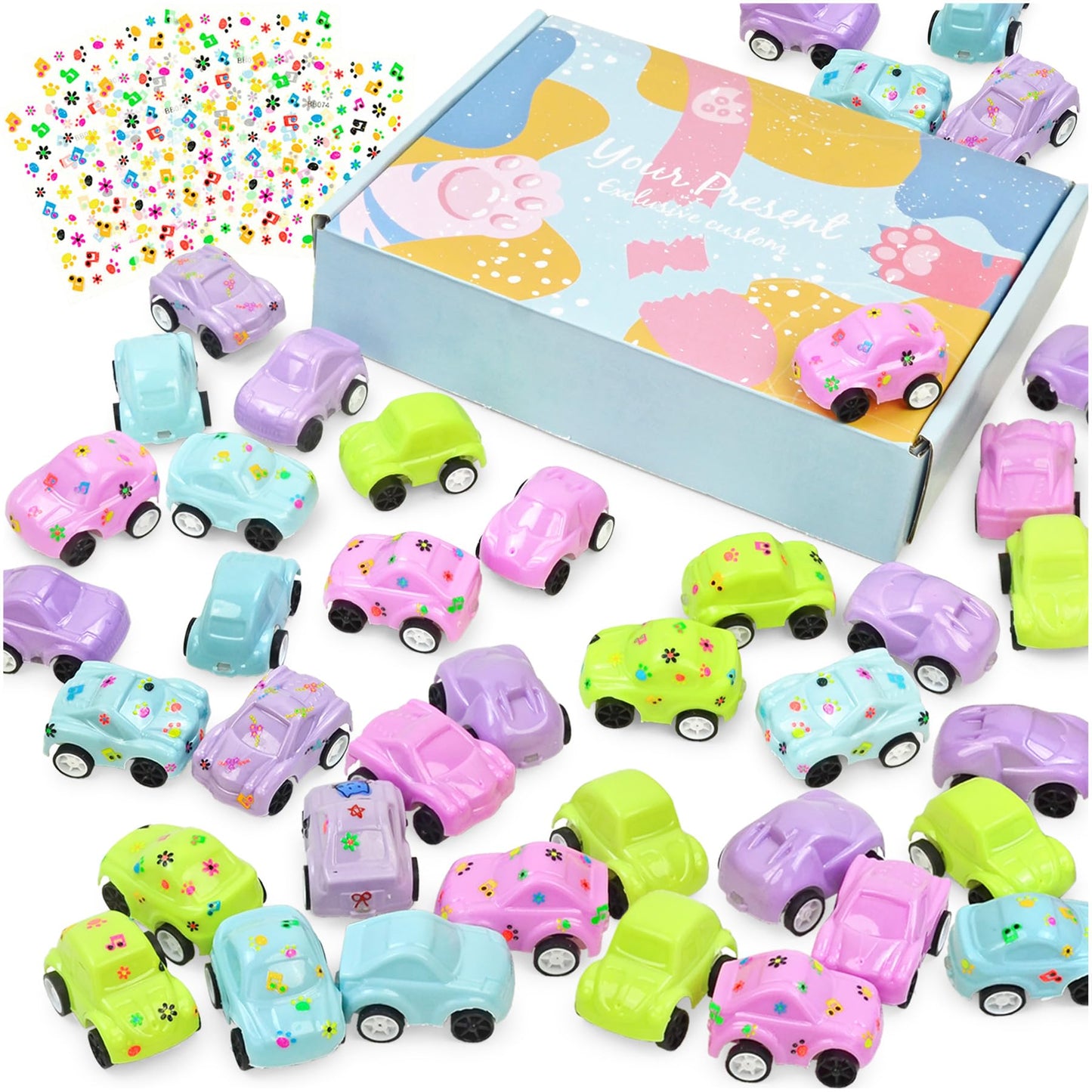 Vileafy 35 Toy Cars With Stickers, Pinata Stuffers And Prize Box Toys For Kids Classroom, Bulk Mini Cars For Kids Party Favors,