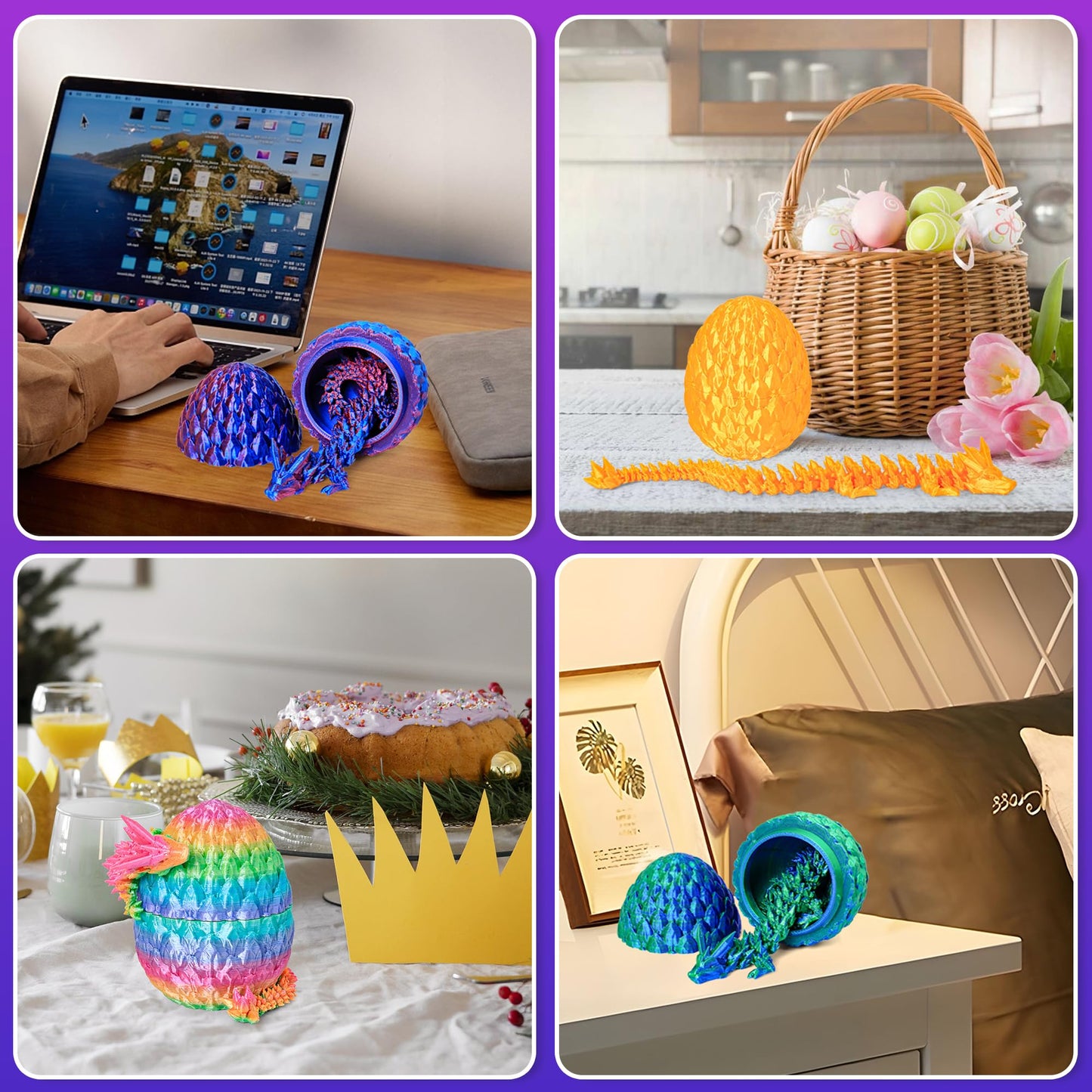 Philicoco 3D Printed Articulated Dragon Egg - Easter Basket Stuffers, Fidget Toy Gift for Kids & Adults(4Pcs)