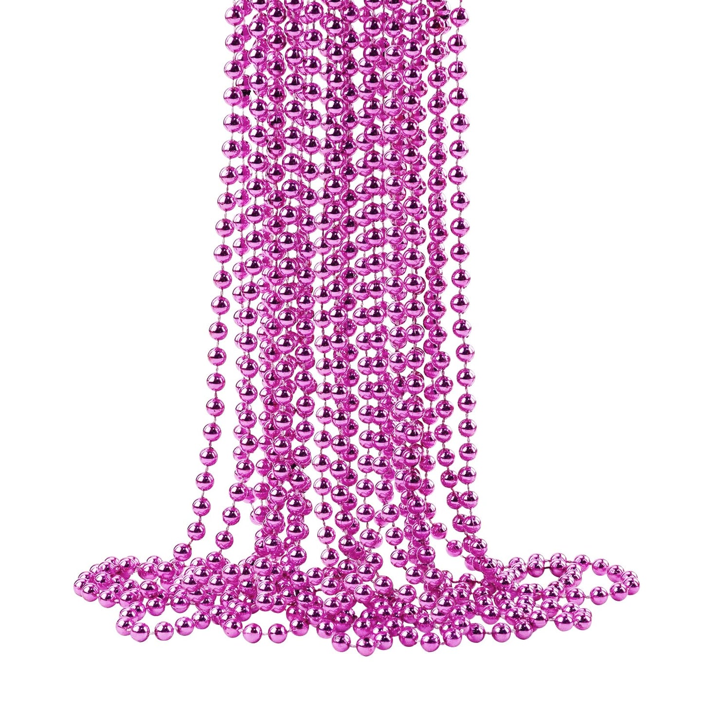 ZZYFGH 33'' 7mm Metallic Pink Bead Necklace Bulk, Mardi Gras Round Beaded Necklaces for Party Favors Costume Necklace (12 Pcs)