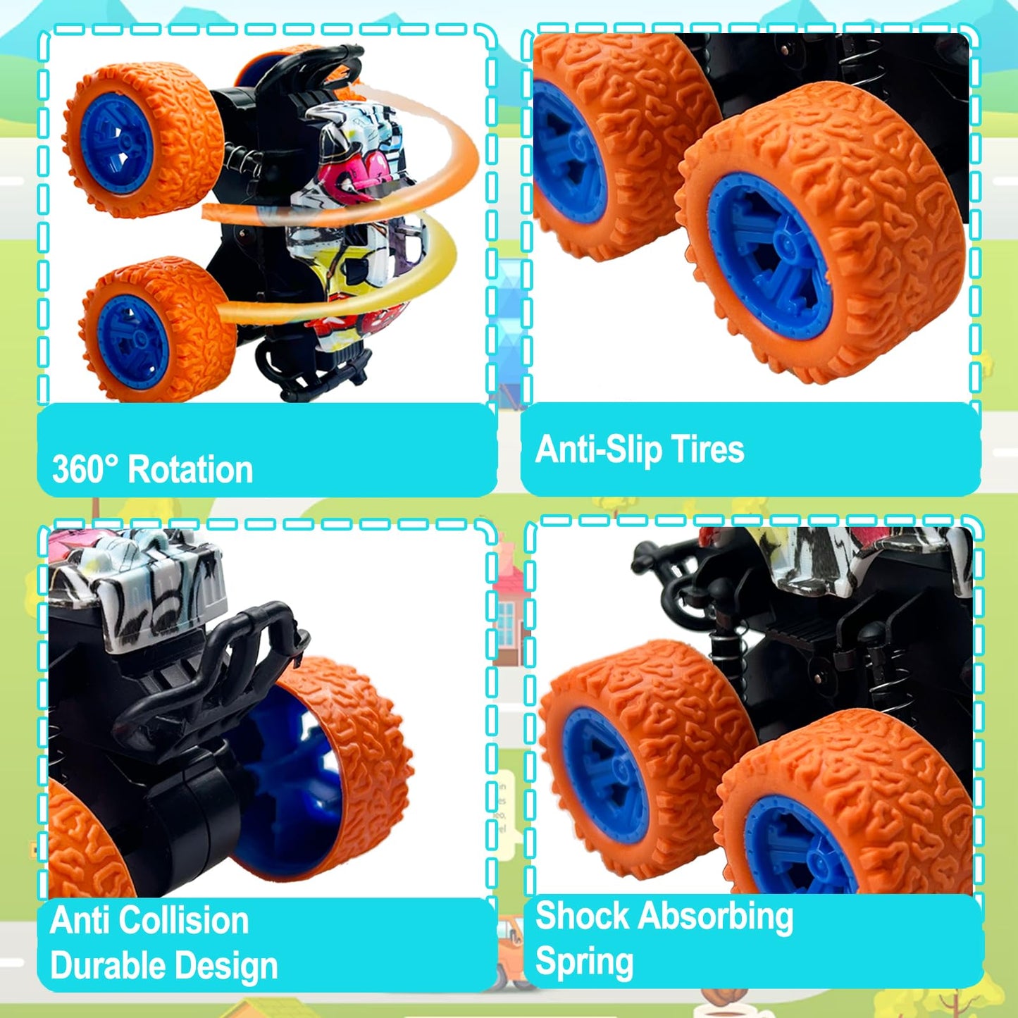 TGIQROVE Monster Trucks Toys, 24Pcs Friction Powered Mini Push and Go Car Toys, Double-Directions Inertia Vehicle Set, Pull Back