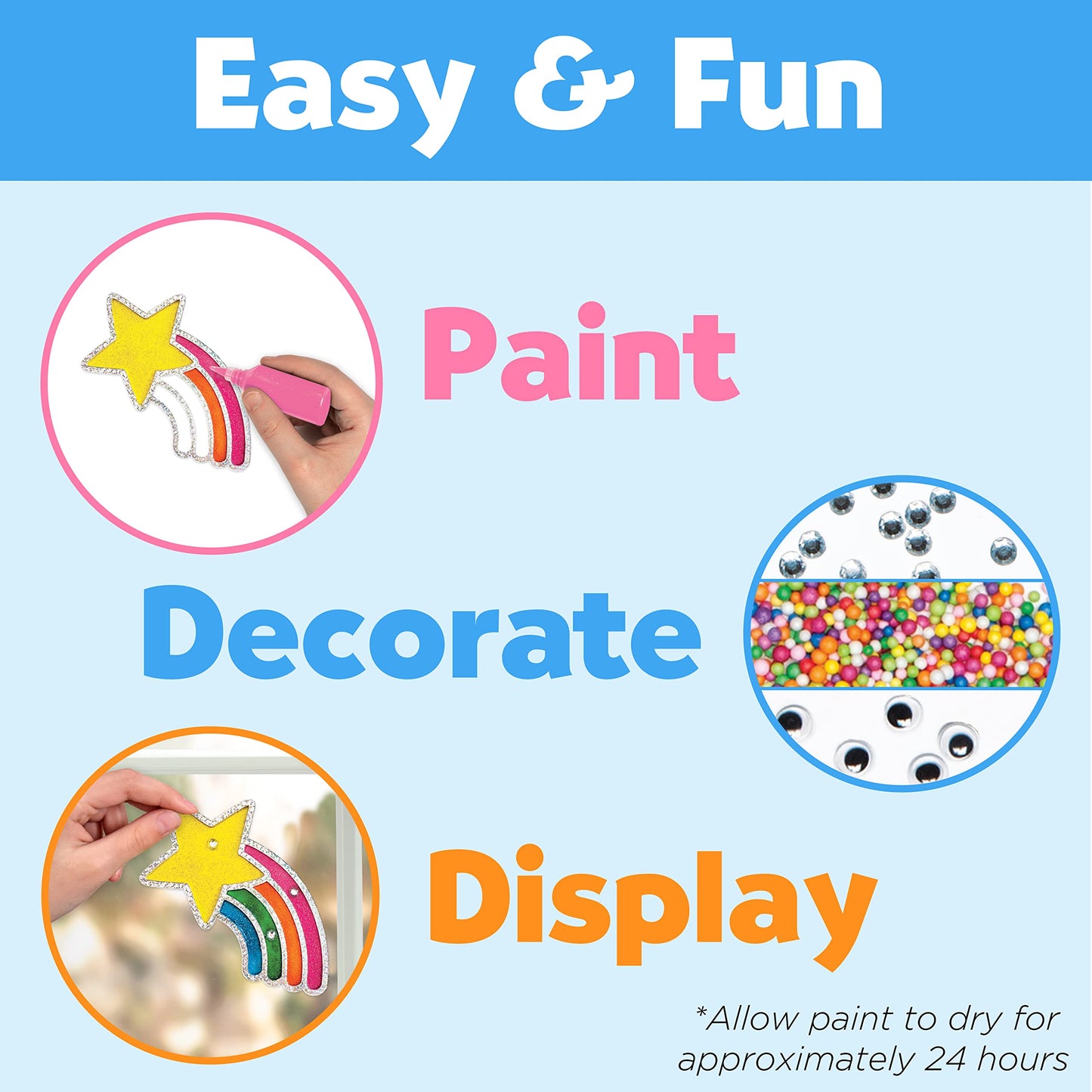 Creativity for Kids Easy Sparkle Window Art Kit - Paint and Decorate 7 DIY Suncatchers, Arts and Crafts for Kids Ages 6-8+, Acti