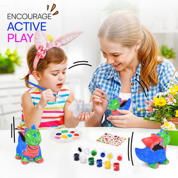 Neliblu Dinosaur Painting Kit - Diy Dino Craft Kit With Ceramic Figurine - Paintable Dino Art Activity For Toddler - Educational Toy For Dinosaur Enthusiasts - Gift-Worthy Figurines And Statues
