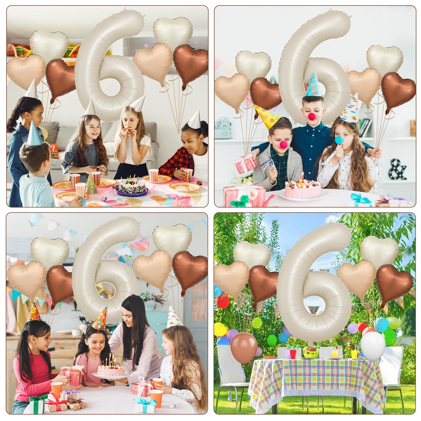 Biapian 40 Inch Cream Number 6 Balloons, Cream White Large 6Th Birthday Balloons With 18'' Foil Cream Heart Balloon Helium For 6