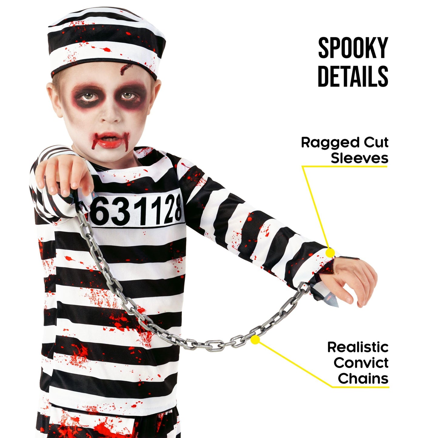 Morph Kids Prisoner Costume Kids Boys Jail Costume Kids Escaped Convict Costume Prison Costume For Kids Halloween Costumes For Boys Kids Inmate Costume M