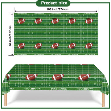 Kesfey 3 Packs Football Tablecloth 54 X 108 Inches Green Football Field Touchdown Tablecover Disposable Plastic Rugbyl Themed Bi
