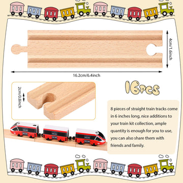 Liliful Pack of 16 Straight Wooden Train Track Expansion Male-Male Female-Female Train Track Compatible with Most Train Tracks 6