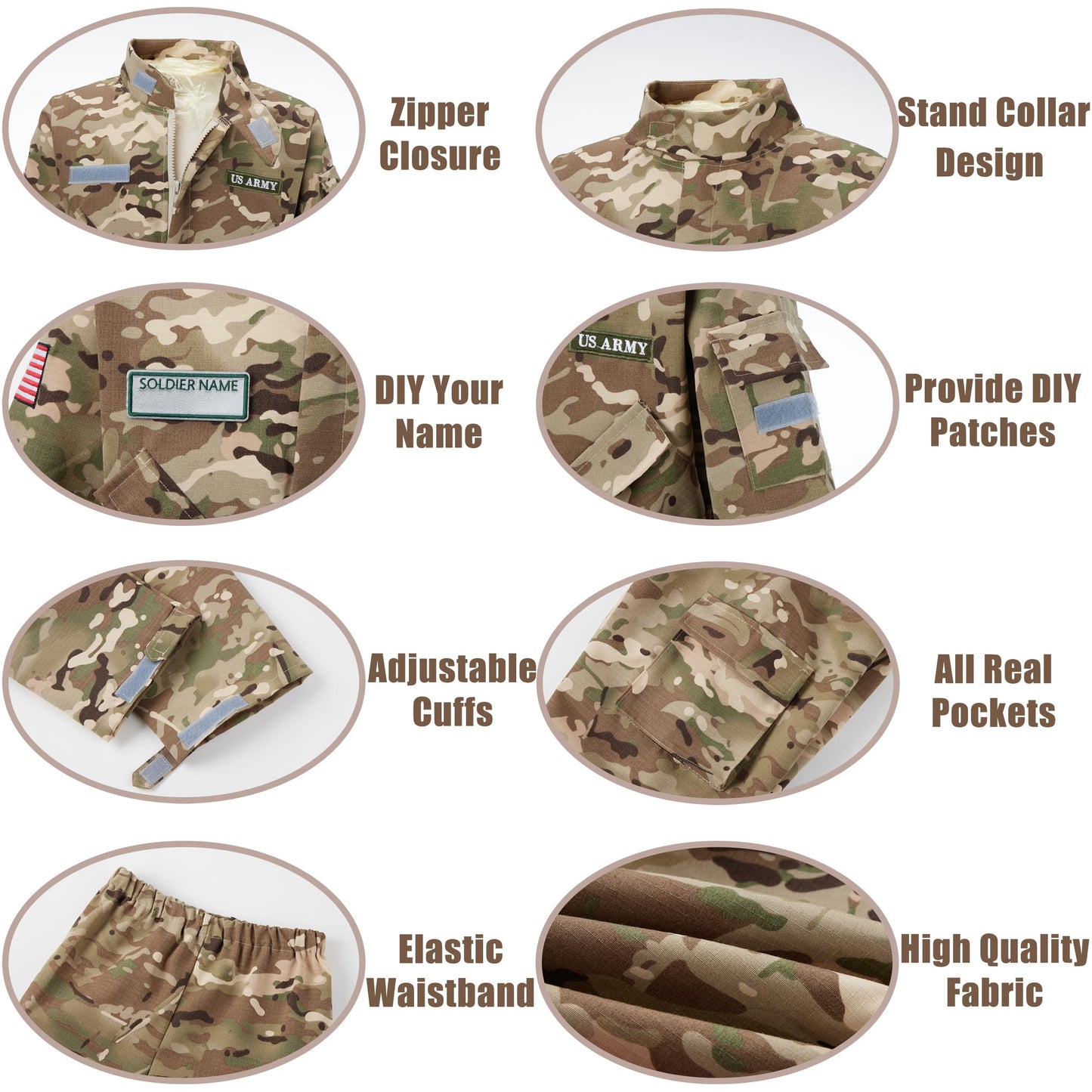 Kosgraiy Kid Army Costume,Kid Deluxe Soldier Costume,Military Costume Boy And Girl,Army Camouflage Uniform For Kid,Cp Camo,S/4-6