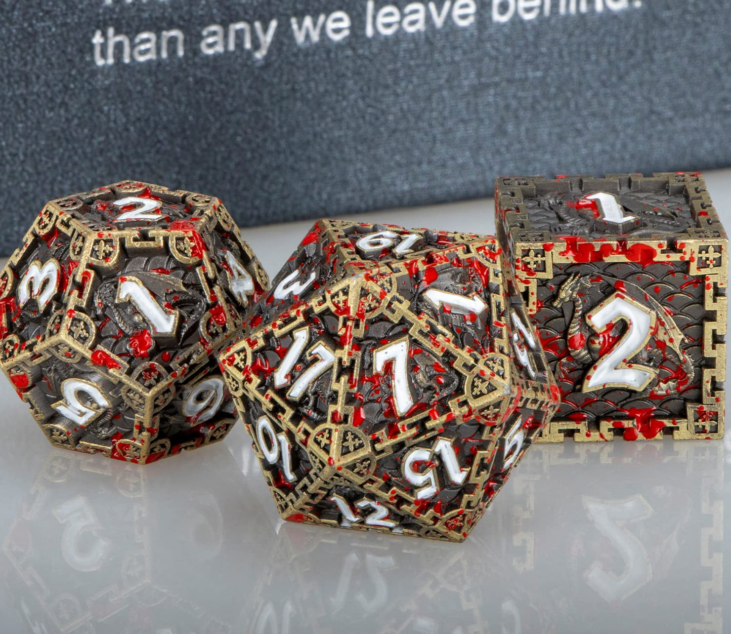 ARUOHHA Metal Blood D&D Dice Bronze Dragon Design DND Dice with Gift Box, D + D Large Polyhedral Dice for Dungeons and Dragons R