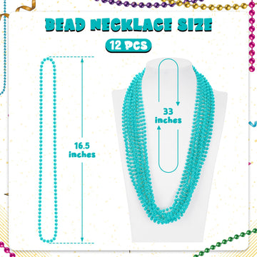 Huskein 12 Pcs Lakeblue Beads Necklaces, 33'' Mardi Gras Beads Bulk, Festival Parade Throws Accessories, Round Costume Necklace